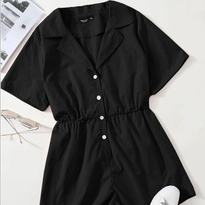 NEW Black Button Front Lapel Collar Romper, 3XL